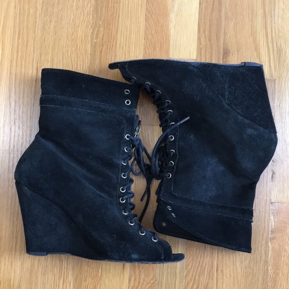 Joie Shoes - 🍷Joie Black Suede Peep Toe Black Booties Sz 8.5